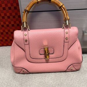 Gucci Pink Leather Top-Handle Satchel with Bamboo Accent